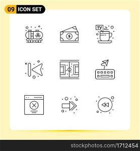 Mobile Interface Outline Set of 9 Pictograms of playground, football, hot, left, forward Editable Vector Design Elements