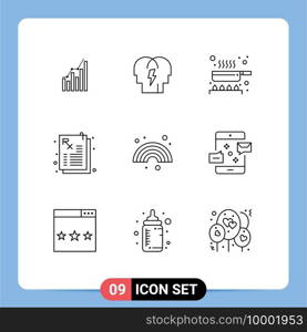 Mobile Interface Outline Set of 9 Pictograms of prescription, medicine, in, kitchen, food Editable Vector Design Elements