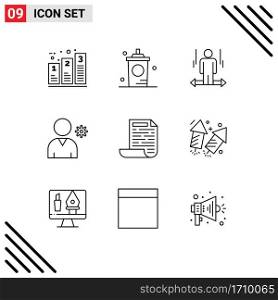 Mobile Interface Outline Set of 9 Pictograms of user, controls, hot, right, arrow Editable Vector Design Elements