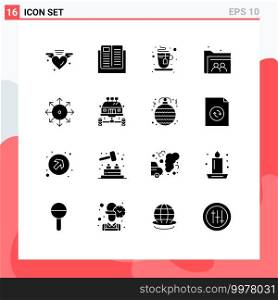 Mobile Interface Solid Glyph Set of 16 Pictograms of advertising, folder, school, file, web Editable Vector Design Elements