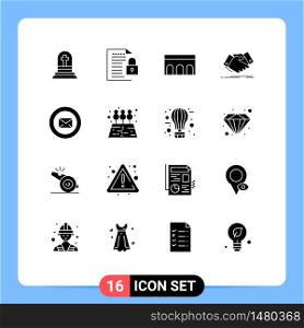 Mobile Interface Solid Glyph Set of 16 Pictograms of agreement, hand shake, paper, handshake, historic Editable Vector Design Elements