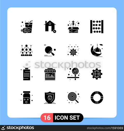 Mobile Interface Solid Glyph Set of 16 Pictograms of business, toy, box, counter, product growth Editable Vector Design Elements