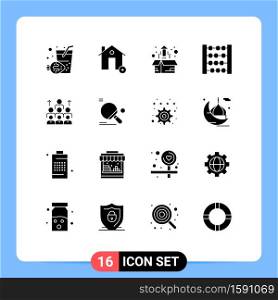 Mobile Interface Solid Glyph Set of 16 Pictograms of business, toy, box, counter, product growth Editable Vector Design Elements