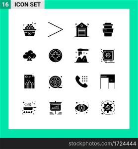 Mobile Interface Solid Glyph Set of 16 Pictograms of canada, technology, office, alert, drink Editable Vector Design Elements