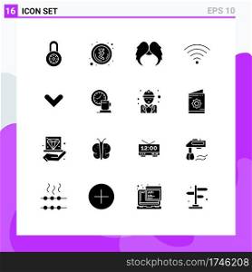 Mobile Interface Solid Glyph Set of 16 Pictograms of down, arrows, movember, arrow, signal Editable Vector Design Elements