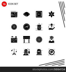 Mobile Interface Solid Glyph Set of 16 Pictograms of education, astronomy, vision, plant, flower Editable Vector Design Elements