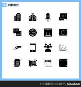 Mobile Interface Solid Glyph Set of 16 Pictograms of engine, dialog, mic, chat, messages Editable Vector Design Elements