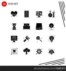 Mobile Interface Solid Glyph Set of 16 Pictograms of fast, hourglass, data, deadline, lab Editable Vector Design Elements