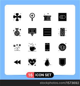 Mobile Interface Solid Glyph Set of 16 Pictograms of medal, toggle, bakery, switch, meal Editable Vector Design Elements