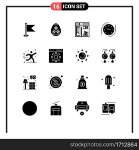 Mobile Interface Solid Glyph Set of 16 Pictograms of play, hobbies, design, watch, clock Editable Vector Design Elements