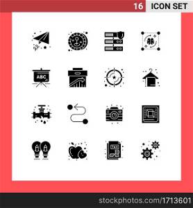 Mobile Interface Solid Glyph Set of 16 Pictograms of schoolbag, bag, secure, storming, file Editable Vector Design Elements