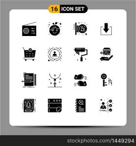 Mobile Interface Solid Glyph Set of 16 Pictograms of shopping cart, checkout, coffee, download, arrow Editable Vector Design Elements