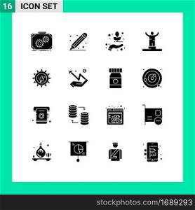 Mobile Interface Solid Glyph Set of 16 Pictograms of success, human, pencil, competition, biology Editable Vector Design Elements