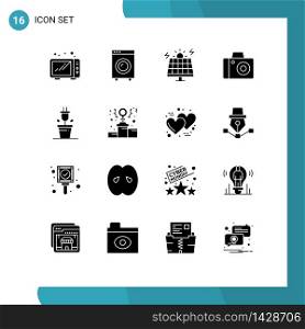Mobile Interface Solid Glyph Set of 16 Pictograms of technology, plug, energy, studio, camera Editable Vector Design Elements