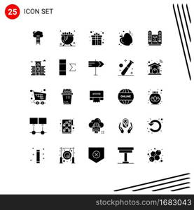 Mobile Interface Solid Glyph Set of 25 Pictograms of apple, gym, halloween, play, fun Editable Vector Design Elements