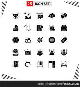 Mobile Interface Solid Glyph Set of 25 Pictograms of data, storage, water, cloud, health Editable Vector Design Elements