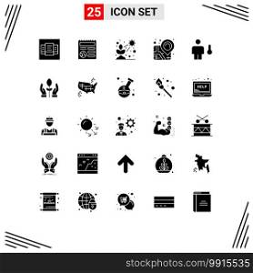 Mobile Interface Solid Glyph Set of 25 Pictograms of degrees, avatar, direct, pin, location Editable Vector Design Elements