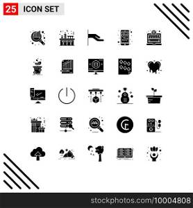 Mobile Interface Solid Glyph Set of 25 Pictograms of dollar, investment, alms, online shop, maps Editable Vector Design Elements