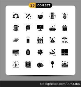 Mobile Interface Solid Glyph Set of 25 Pictograms of female cook, cook, liquidator, chef, drink Editable Vector Design Elements
