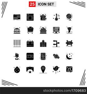 Mobile Interface Solid Glyph Set of 25 Pictograms of globe, earth, free, thermometer, iot Editable Vector Design Elements