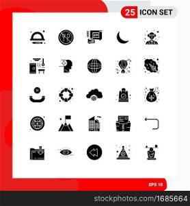Mobile Interface Solid Glyph Set of 25 Pictograms of hot, professor, secure, person, sleep Editable Vector Design Elements