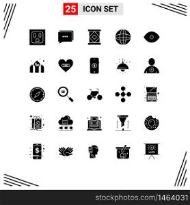 Mobile Interface Solid Glyph Set of 25 Pictograms of kareem, architecture, arrow, vision, face Editable Vector Design Elements