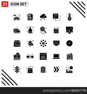 Mobile Interface Solid Glyph Set of 25 Pictograms of logistic, delivery, sync, box, computing Editable Vector Design Elements