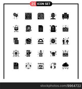 Mobile Interface Solid Glyph Set of 25 Pictograms of manager, director, book, consultant, media Editable Vector Design Elements