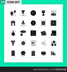 Mobile Interface Solid Glyph Set of 25 Pictograms of nuclear, factory, filter, meat, food Editable Vector Design Elements