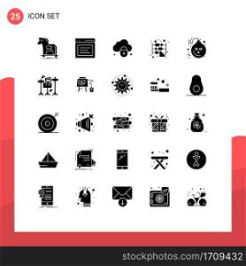 Mobile Interface Solid Glyph Set of 25 Pictograms of office, business, message, abacus, lock Editable Vector Design Elements