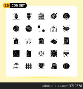 Mobile Interface Solid Glyph Set of 25 Pictograms of pool, equipment, building, ball, market Editable Vector Design Elements