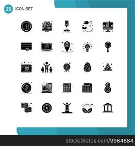 Mobile Interface Solid Glyph Set of 25 Pictograms of power, electric, online, eco, laser Editable Vector Design Elements