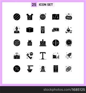 Mobile Interface Solid Glyph Set of 25 Pictograms of restaurant, catering, map, sold, house Editable Vector Design Elements