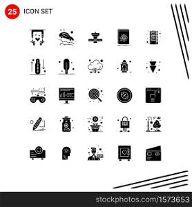 Mobile Interface Solid Glyph Set of 25 Pictograms of science, developer, gps, application, space Editable Vector Design Elements