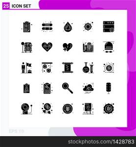Mobile Interface Solid Glyph Set of 25 Pictograms of server, cloud, water, tambourine, music Editable Vector Design Elements