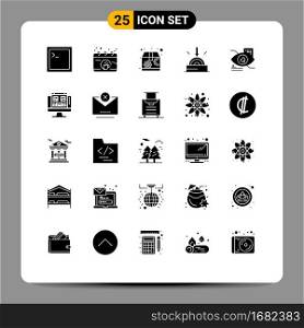 Mobile Interface Solid Glyph Set of 25 Pictograms of technology, tap, package, eye, software Editable Vector Design Elements
