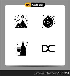 Mobile Interface Solid Glyph Set of 4 Pictograms of achievement, supermarket, success, bell, drink Editable Vector Design Elements