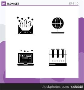 Mobile Interface Solid Glyph Set of 4 Pictograms of address, coding, email, navigation, programming Editable Vector Design Elements