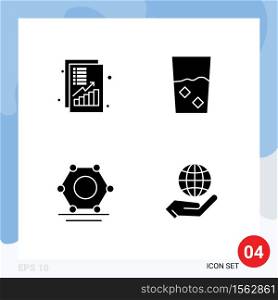 Mobile Interface Solid Glyph Set of 4 Pictograms of analysis, set, money, done, network Editable Vector Design Elements