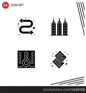 Mobile Interface Solid Glyph Set of 4 Pictograms of arrows, candy, building, mercury, dessert Editable Vector Design Elements