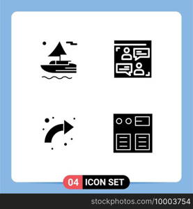 Mobile Interface Solid Glyph Set of 4 Pictograms of boat, curved, web, designer, up Editable Vector Design Elements