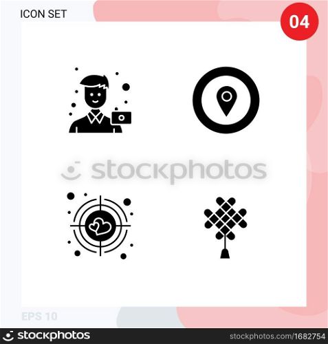 Mobile Interface Solid Glyph Set of 4 Pictograms of camera, aim, photo, award, target Editable Vector Design Elements