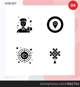 Mobile Interface Solid Glyph Set of 4 Pictograms of camera, aim, photo, award, target Editable Vector Design Elements