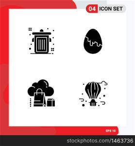 Mobile Interface Solid Glyph Set of 4 Pictograms of can, gift, decoration, egg, online Editable Vector Design Elements