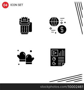 Mobile Interface Solid Glyph Set of 4 Pictograms of card, transaction, machine, exchange, baking Editable Vector Design Elements