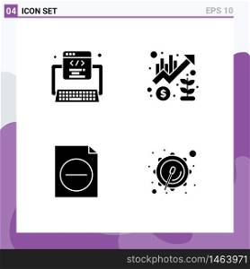Mobile Interface Solid Glyph Set of 4 Pictograms of code, delete, web, management, file Editable Vector Design Elements