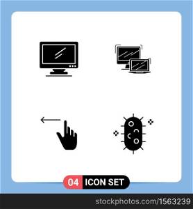 Mobile Interface Solid Glyph Set of 4 Pictograms of computer, technology, imac, business, gestures Editable Vector Design Elements