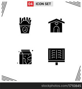 Mobile Interface Solid Glyph Set of 4 Pictograms of frise, drink, usa, heart, supermarket Editable Vector Design Elements