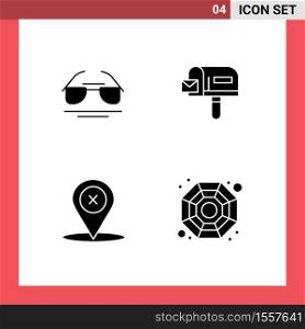 Mobile Interface Solid Glyph Set of 4 Pictograms of galsses, place, spring, shopping, china Editable Vector Design Elements