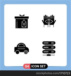 Mobile Interface Solid Glyph Set of 4 Pictograms of gift box, car, delivery, medium, van Editable Vector Design Elements